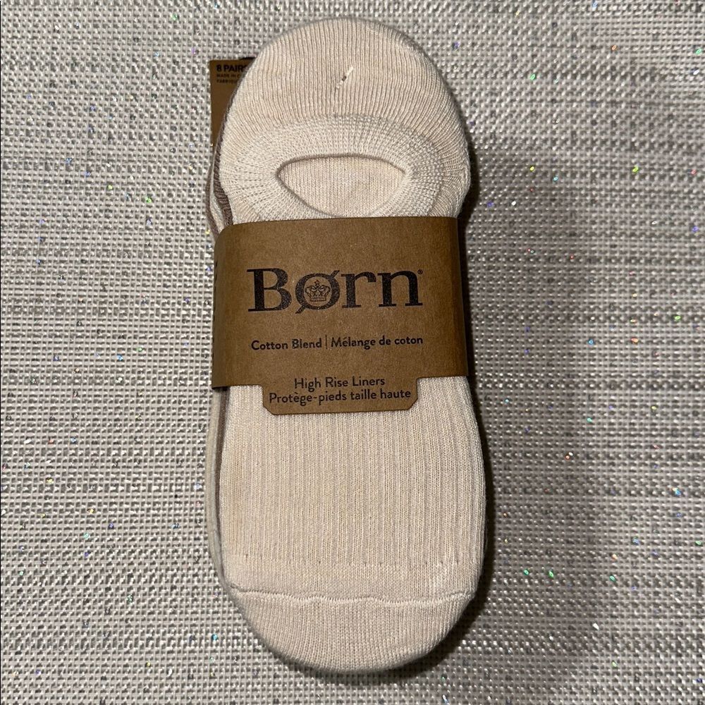 BORN Ivory White Heather Tan Pk of 8 Cotton Blend High Rise Liners Foot Socks